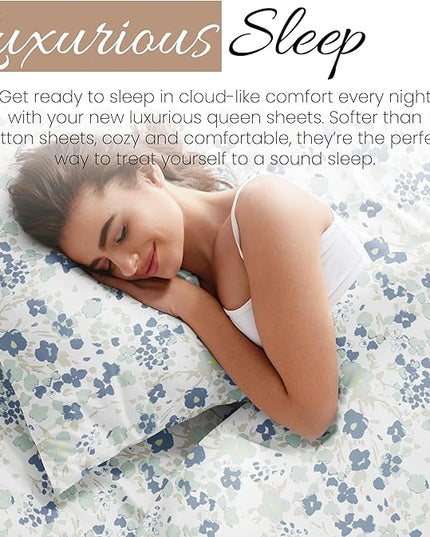 Linen Market 4 Piece Queen Bedding Sheet Set (Light Blue Violets) - Sleep Better Than Ever with These Ultra-Soft & Cooling Bed Sheets for Your Queen Size Bed - Deep Pocket Fits 16" Mattress - LeafyLoom