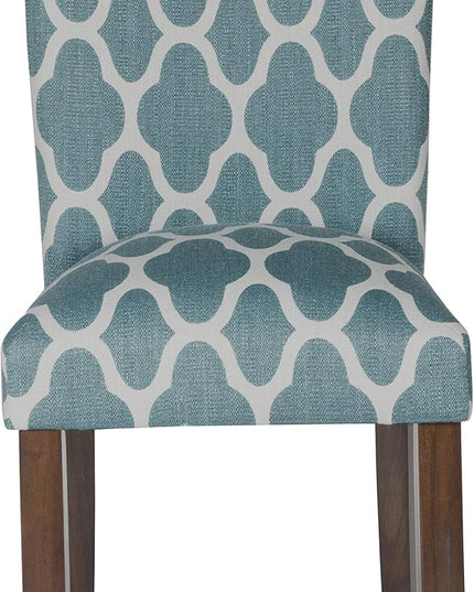HomePop Parsons Classic Upholstered Accent Dining Chair, Set of 2, Teal and Cream Geometric - LeafyLoom