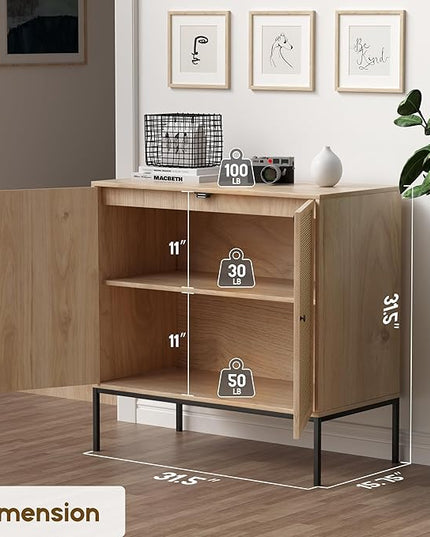 XIAO WEI Sideboard with Handmade Natural Rattan Woven Doors, Rattan Cabinet Console Table Storage Cabinet Buffet Cabinet, for Kitchen, Living Room, Hallway, Entryway-2 Pieces(Natural) - LeafyLoom
