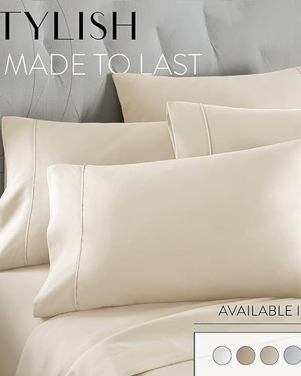 Danjor Linens Twin XL Sheets - Hotel Luxury Essentials Bedding - 4 pc Soft Bedding & Pillowcases Set with Deep Pockets - Breathable Bed Sheets, Wrinkle Free - Cream Sheets - LeafyLoom