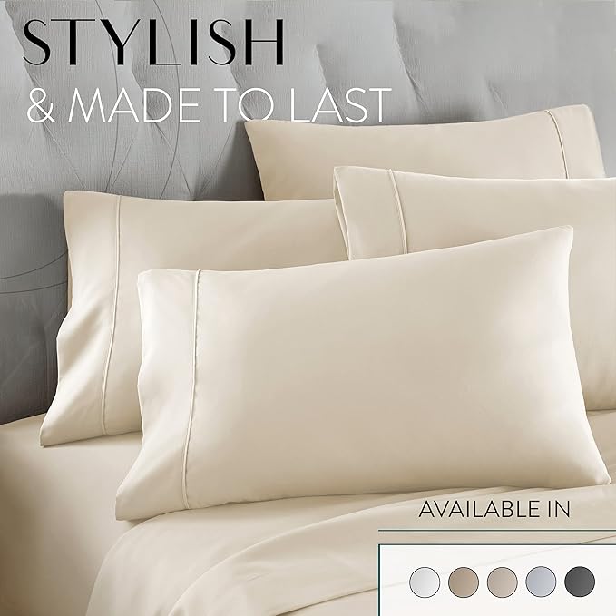 Danjor Linens Twin XL Sheets - Hotel Luxury Essentials Bedding - 4 pc Soft Bedding & Pillowcases Set with Deep Pockets - Breathable Bed Sheets, Wrinkle Free - Cream Sheets - LeafyLoom