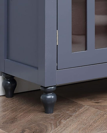 HOMCOM Sideboard, Buffet Cabinet with 3 Tempered Glass Doors, Stripe Pattern and Adjustable Storage Shelf, Credenza, Gray - LeafyLoom