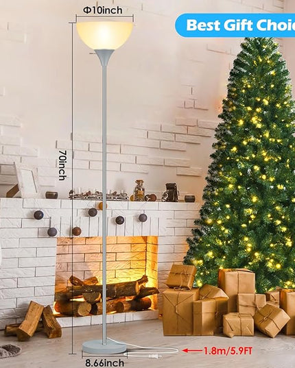 Floor Lamp, LED Standing Lamps with White Plastic Shade, Modern Corner Floor Lamp, Simple Tall Lamps for Living Room Bedroom, Rotary Switch, E26 Base, Bulb not Included, Sliver Grey - LeafyLoom