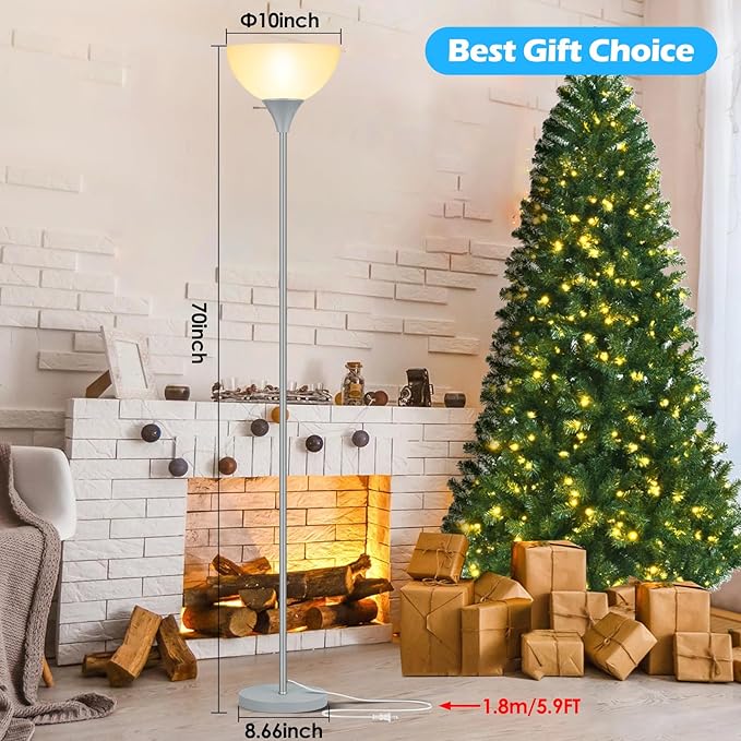 Floor Lamp, LED Standing Lamps with White Plastic Shade, Modern Corner Floor Lamp, Simple Tall Lamps for Living Room Bedroom, Rotary Switch, E26 Base, Bulb not Included, Sliver Grey - LeafyLoom