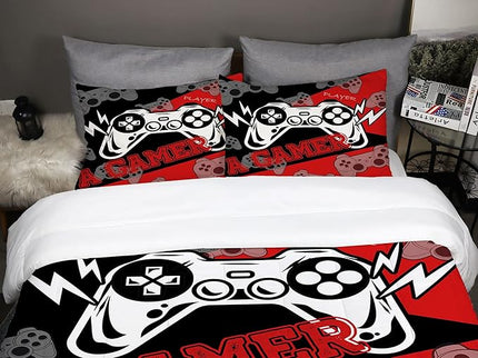 Sunnycitron Gamer Bedding Set for Boys Gamer Comforter sets Queen Gaming Bedding Kid's Comforter Set Boys Teen Gamepad Gaming Comforter,1 Comforter 2 Pillowcases - LeafyLoom