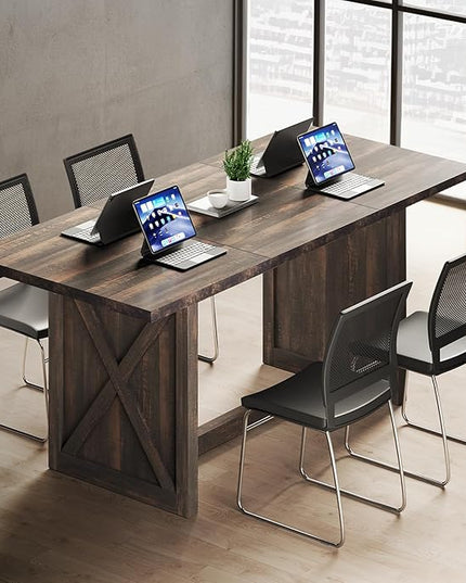 YITAHOME 6FT Conference Table Executive Desk, 70.8’’ Large Meeting Seminar Table for Office with Thicken Wood Frame, Farmhouse Rectangular Computer Desk for Home Business, Rustic Oak - LeafyLoom