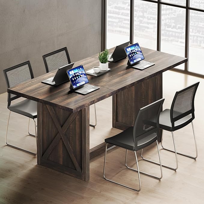 YITAHOME 6FT Conference Table Executive Desk, 70.8’’ Large Meeting Seminar Table for Office with Thicken Wood Frame, Farmhouse Rectangular Computer Desk for Home Business, Rustic Oak - LeafyLoom