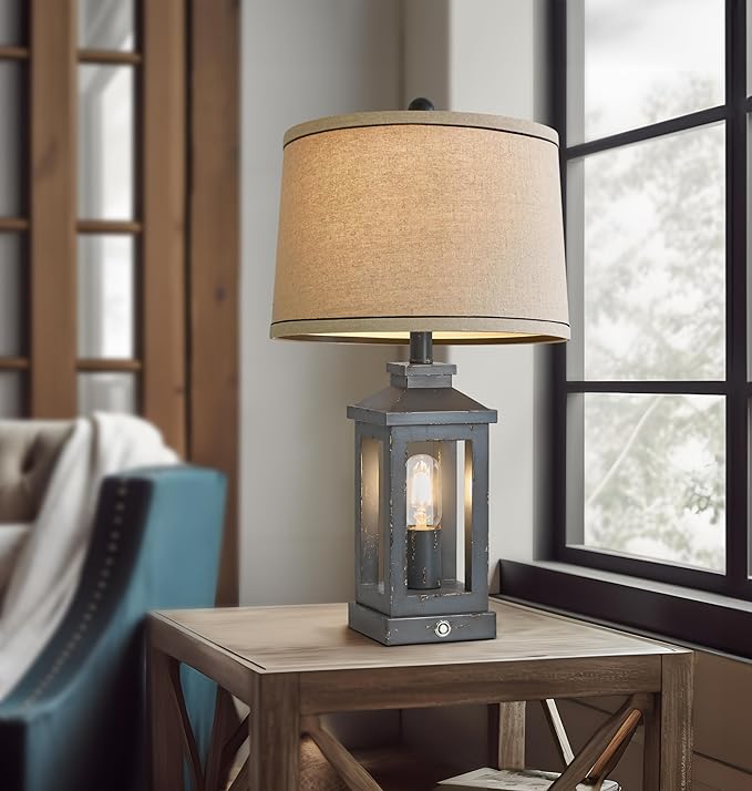 23.75" Farmhouse USB A+C Charging Ports 3-Way Dimmable Touch Control Table Lamp with Nightlight Vintage Modern Lamps for Living Room Bedroom - LeafyLoom