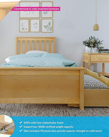 Max & Lily Twin Bed, Bed Frame with Headboard For Kids with Storage Drawers, Slatted, Natural - LeafyLoom