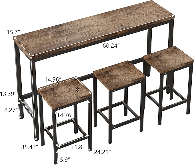 NicBex Kitchen Table Set Dining Room Table Set Modern Design Kitchen Dining Table, Pub Table, Long Dining Table Set with 3 Stools for Kitchen, Apartment, Easy Assembly, Natural - LeafyLoom