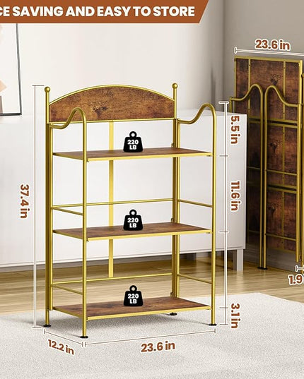 Folding Bookshelf No Assembly, 3 Shelf Gold Folding Bookcase,Industrial Small Metal Corner Display Book Shelf with Storage Shelves for Bedroom,Living Room, Home Office - LeafyLoom