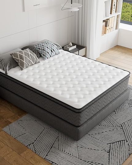 Full Mattress, 12 Inch Innerspring Hybrid Mattress in a Box, Individually Pocket Coils for Motion Isolation & Cool Sleep, Queen Bed for Back Pain,CertiPUR-US,100 Nights Trial - LeafyLoom