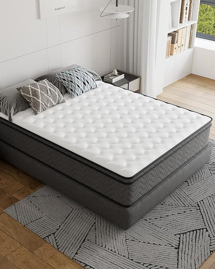 Full Mattress, 10 Inch Innerspring Hybrid Mattress in a Box, Individually Pocket Coils for Motion Isolation & Cool Sleep, Queen Bed for Back Pain,CertiPUR-US,100 Nights Trial - LeafyLoom