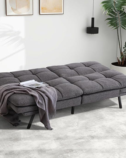 MUUEGM Futon Sofa Bed Couch - Convertible Sofa Bed, Loveseat Sleeper Sofa with Adjustable Backrest, Memory Foam Folding Futon for Living Room, Small Space, Apartment, Office, Grey - LeafyLoom
