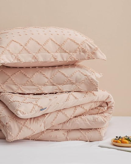 Bedsure Twin/Twin XL Comforter Set - Coral Pink Boho Twin Extra Long Comforter Set for College, Shabby Chic Dorm Bedding Set, 2 Pieces Modern Farmhouse Bed Set, includes 1 Pillow Sham - LeafyLoom