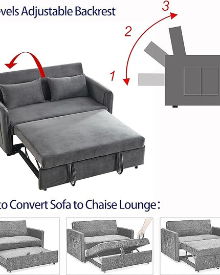 Modern Convertible Loveseat Sofa Bed, Compact Functional Love Seat,Comfy Velvet Sleeper Sofabed 3 in1 Recliner Sofa&Couch with Removable Side Pockets for Small Space Living Room/Guest Room - LeafyLoom