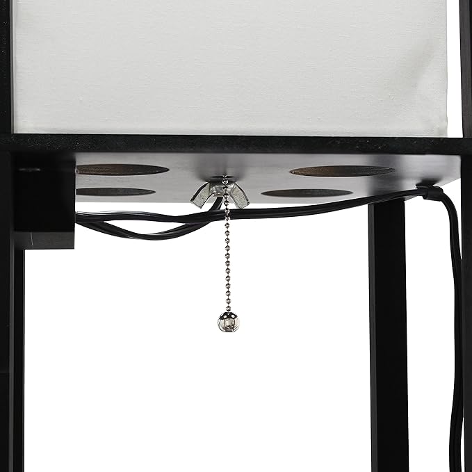 Simple Designs LF1037-BLK Floor Lamp Etagere Organizer Storage Shelf with 2 USB Charging Ports, 1 Charging Outlet and Linen Shade, Black - LeafyLoom