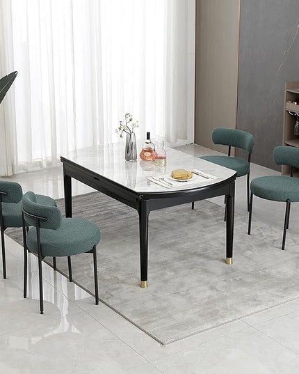 DYHOME Dining Chairs Set of 4, Kitchen Dining Room Chairs, Mid-Century Modern Dining Chairs, Curved Backrest Round Upholstered Boucle Sherpa Dining Chair with Black Metal Legs, Green - LeafyLoom