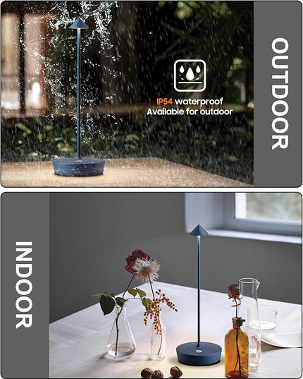 Cordless Table Lamps Rechargeable, 6000mAh Battery Operated LED Desk Lamp Outdoor Waterproof Portable Touch Dimmable Table Light for Patio Restaurant Dining Home Blue - LeafyLoom