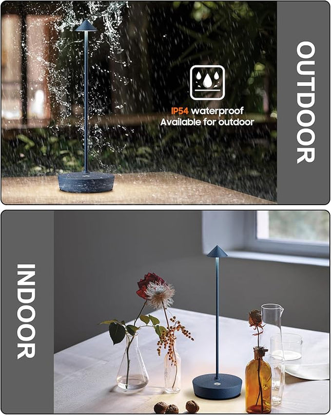 Cordless Table Lamps Rechargeable, 6000mAh Battery Operated LED Desk Lamp Outdoor Waterproof Portable Touch Dimmable Table Light for Patio Restaurant Dining Home Blue - LeafyLoom