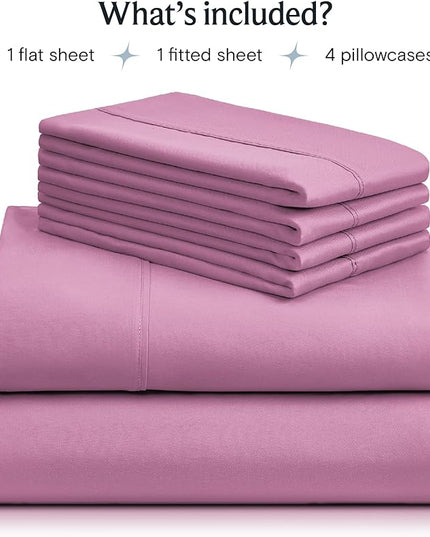 LuxClub 6 PC California King Sheet Set, Breathable Luxury Bed Sheets, Deep Pockets 18" Wrinkle Free Cooling Sheets Machine Washable Hotel Bedding Silky Soft - Light Plum Cal King - LeafyLoom