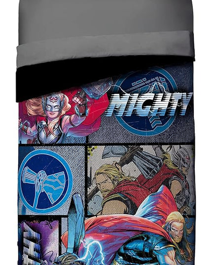 Jay Franco Marvel Comics Thor Mighty Twin Comforter & Sham Set - Kids Super Soft Bedding - Fade Resistant Microfiber (Official Marvel Product) - LeafyLoom