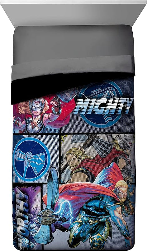 Jay Franco Marvel Comics Thor Mighty Twin Comforter & Sham Set - Kids Super Soft Bedding - Fade Resistant Microfiber (Official Marvel Product) - LeafyLoom