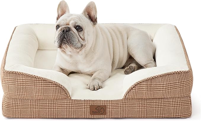 Bedsure Orthopedic Dog Bed for Medium Dogs - Waterproof Dog Sofa Beds Medium, Supportive Foam Pet Couch Bed with Removable Washable Cover, Waterproof Lining and Nonskid Bottom, Brown Checks BEDSURE