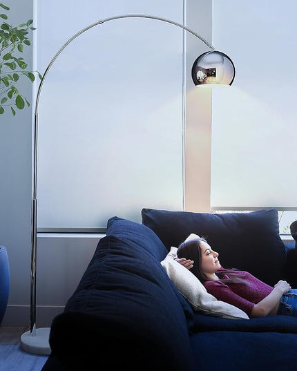 Brightech Olivia Floor Lamp, Arc Lamp for Living Rooms, Standing Lamp with LED Light Bulbs for Bedroom Reading, Great Living Room Décor, Tall Lamp for Offices - Chrome - LeafyLoom