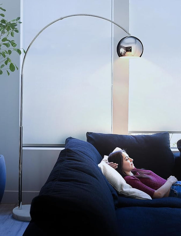 Brightech Olivia Floor Lamp, Arc Lamp for Living Rooms, Standing Lamp with LED Light Bulbs for Bedroom Reading, Great Living Room Décor, Tall Lamp for Offices - Chrome - LeafyLoom