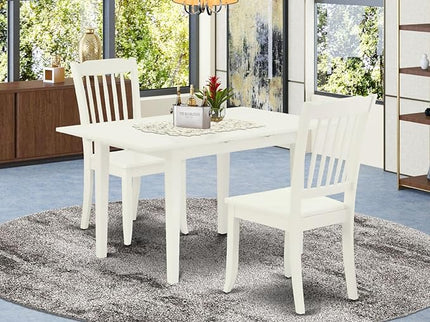 East West Furniture NODA3-LWH-W 3 Piece Kitchen Table Set for Small Spaces Contains a Rectangle Dining Room Table with Butterfly Leaf and 2 Dining Chairs, 32x54 Inch, Linen White - LeafyLoom