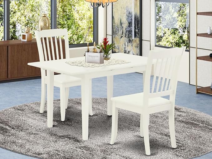 East West Furniture NODA3-LWH-W 3 Piece Kitchen Table Set for Small Spaces Contains a Rectangle Dining Room Table with Butterfly Leaf and 2 Dining Chairs, 32x54 Inch, Linen White - LeafyLoom