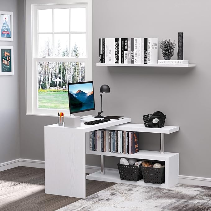 NicBex Kimberly-DW-00212-LWJ Home Office Desks, 47.25"x45"x30", White - LeafyLoom