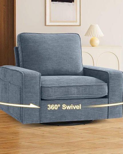 EASELAND Oversized Accent Chair, Reading Chair with Upholstered Chenille Fabric, Sofa Chair with Armrest, Single Sofa Chair for Living Room, Swivel Chair with Wooden Legs, Comfy Chair for Small Spaces - LeafyLoom