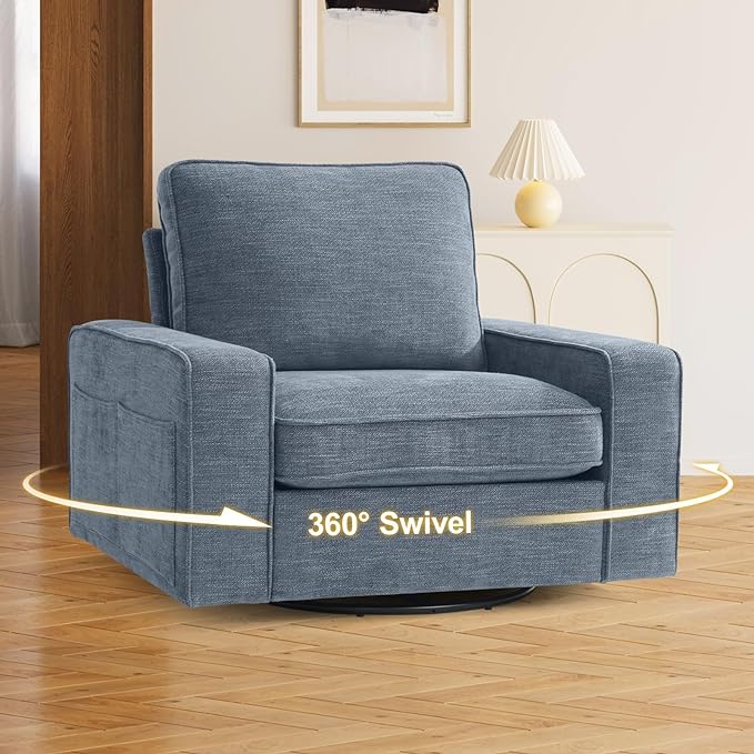 EASELAND Oversized Accent Chair, Reading Chair with Upholstered Chenille Fabric, Sofa Chair with Armrest, Single Sofa Chair for Living Room, Swivel Chair with Wooden Legs, Comfy Chair for Small Spaces - LeafyLoom