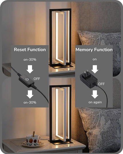EDISHINE Modern LED Table Lamp, 750LM Stepless Dimmable Bedside Lamp, 3 Color Temperature, Touch Switch Control Nightstand Lamp for Living Room Bedroom, Dual-Frame Rectangle, Angle Adjustable - LeafyLoom