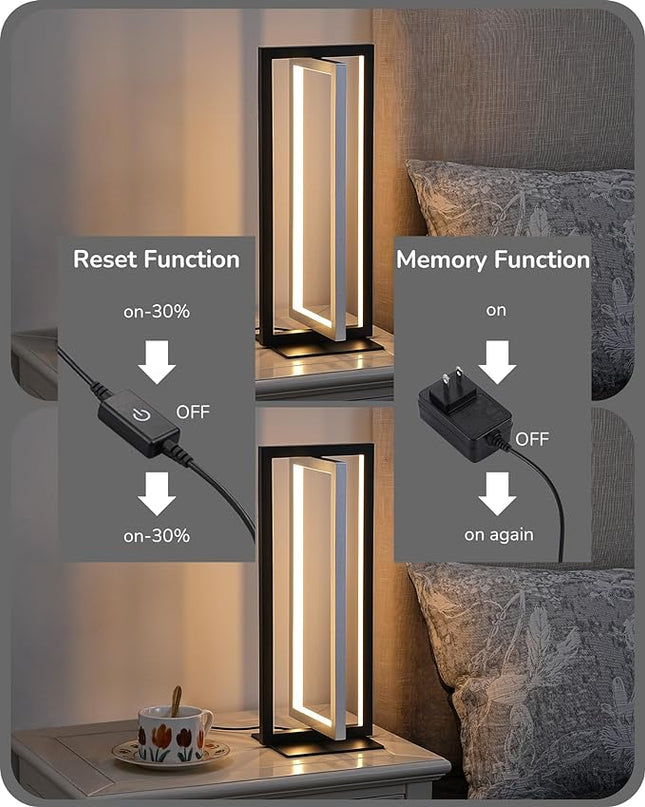 EDISHINE Modern LED Table Lamp, 750LM Stepless Dimmable Bedside Lamp, 3 Color Temperature, Touch Switch Control Nightstand Lamp for Living Room Bedroom, Dual-Frame Rectangle, Angle Adjustable - LeafyLoom
