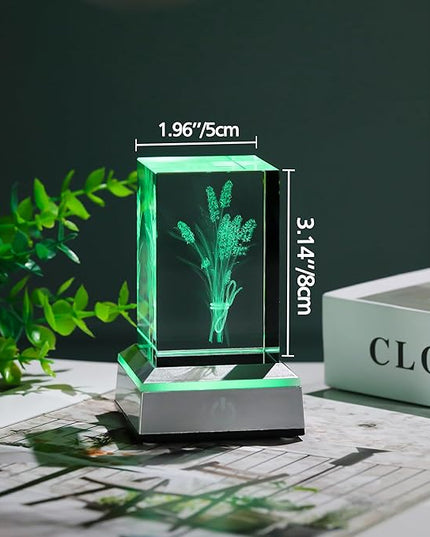 3D Crystal Lavender Gifts For Women - Lavender Flowers with Colorful Light Base Laser Engraved - Fake Flower Lavender Figurines Room Party Classroom Nature Decor Lavendar Statue Decorative Birthday De - LeafyLoom