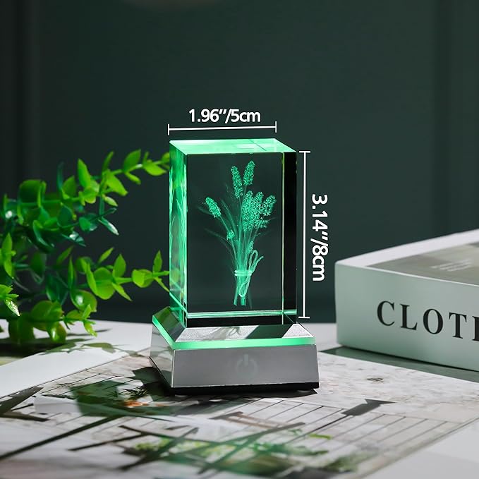3D Crystal Lavender Gifts For Women - Lavender Flowers with Colorful Light Base Laser Engraved - Fake Flower Lavender Figurines Room Party Classroom Nature Decor Lavendar Statue Decorative Birthday De - LeafyLoom