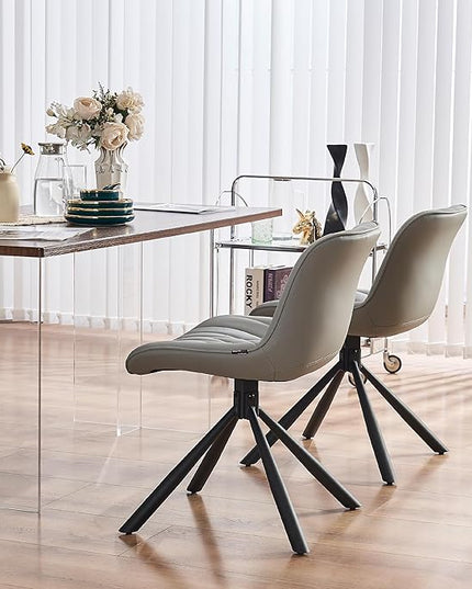 YOUNUOKE Upholstered Dining Chairs Set of 2 Comfortable Mid Century Modern Kitchen Chair with Sturdy Metal Legs Faux Leather Dinner Chairs for Kitchen Dining Room, Grey - LeafyLoom