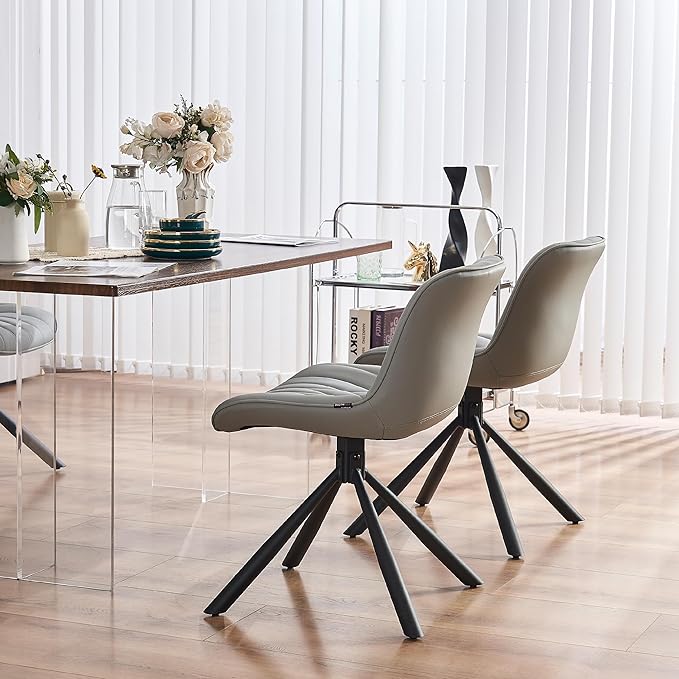 YOUNUOKE Upholstered Dining Chairs Set of 2 Comfortable Mid Century Modern Kitchen Chair with Sturdy Metal Legs Faux Leather Dinner Chairs for Kitchen Dining Room, Grey - LeafyLoom