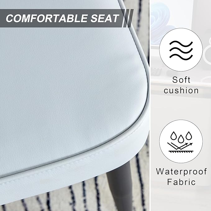 Modern Dining Chairs Set of 2, PU Leather Seat Cushions Light Gray Dining Room Chair, with Black Metal Legs Kitchen Chair for Home Living Room, Restaurant, Light Gray Chair Black Legs - LeafyLoom