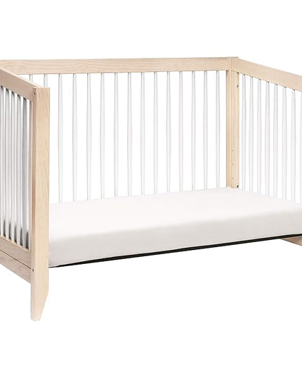 Babyletto Sprout 4-in-1 Convertible Crib with Toddler Bed Conversion Kit in Washed Natural and White, Greenguard Gold Certified - LeafyLoom