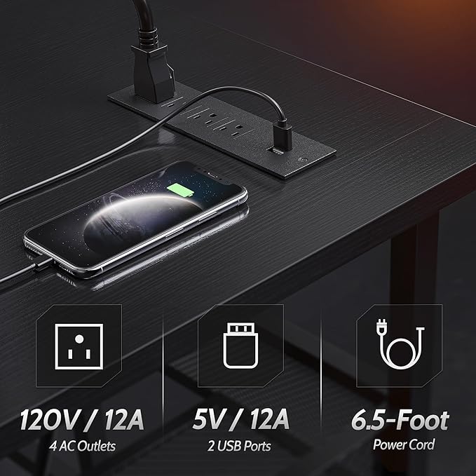CubiCubi L Shaped Gaming Desk with Power Outlets and USB Charging Ports, 58" Reversible Corner Computer Desk with Storage Shelves and Drawer, Home Office Desk with Bookshlf, Black - LeafyLoom
