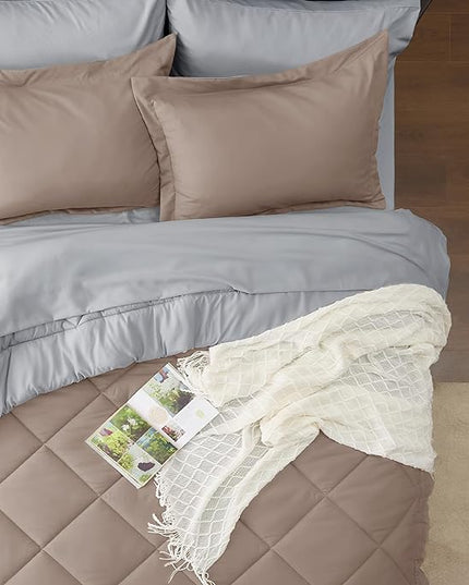 Bedsure Taupe California King Size Comforter Set - 7 Pieces Reversible California King Bed in a Bag King Bed Set with Comforters, Sheets, Pillowcases & Shams, California King Bedding Sets - LeafyLoom