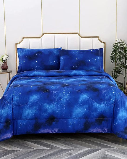 3PCS Blue Galaxy Comforter Set Full, Full Size Bed in a Bag Summer Comforter, Lightweight and Fade Resistant, Cute Full Size Quilt for Boys Girls Toddler Kids and Teens, Full - LeafyLoom