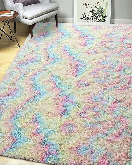 AROGAN Soft Rainbow Area Rugs for Girls Room 3x5 Feet, Fluffy Girls Bedroom Rugs, Princess Rug, Cute Colorful Carpet for Kids Teens Nursery Toddler, Pink - LeafyLoom