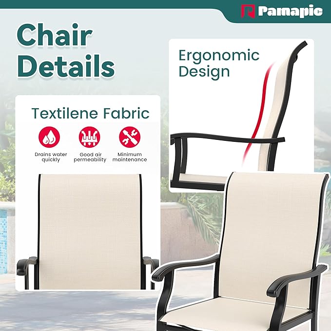 Pamapic 5 Pieces Patio Dining Set, Outdoor Table and Chairs for Garden Backyard Poolside Deck,Outdoor Furniture Set with Square Plastic-Wood Table Top,4 Textilene Chairs,Beige - LeafyLoom
