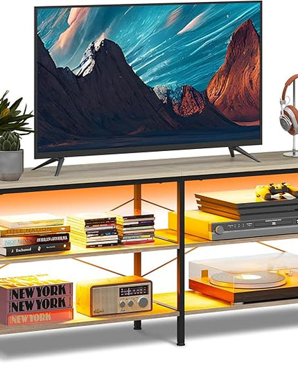WLIVE TV Stand up to 70 Inch TV, 63" Entertainment Center with LED, TV Media Console with 3-Tier Storage Shelves for Living Room and Bedroom, Greige - LeafyLoom