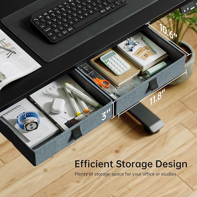 Standing Desk with 2 Drawers, Adjustable Height Electric Desk with Storage, 48 x 24 Inches Sit Stand Up Computer Table for Work Office Home, Black - LeafyLoom